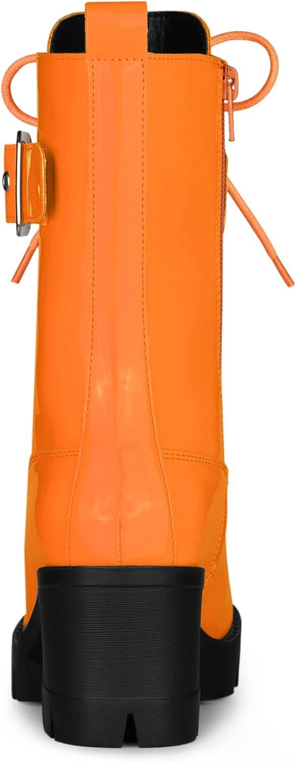 imageAllegra K Womens Zip Platform Chunky Heel Combat BootsOrange