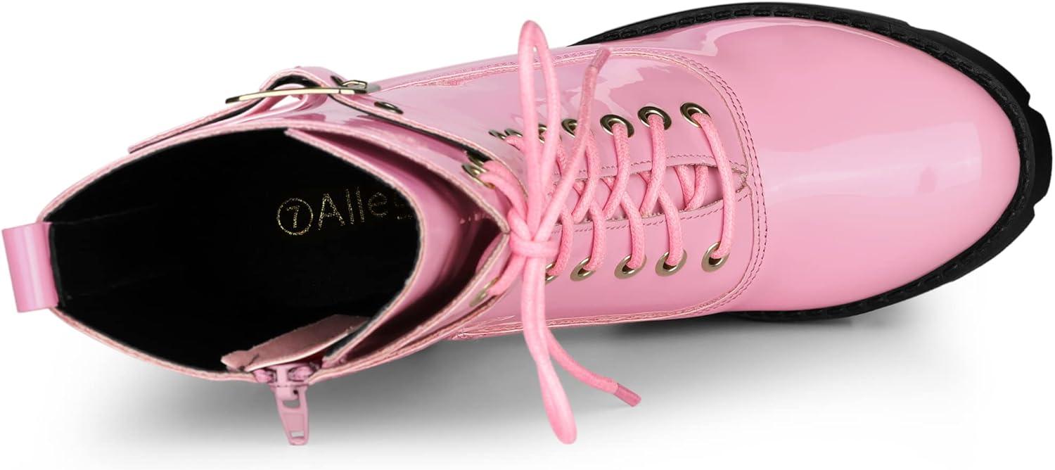 imageAllegra K Womens Zip Platform Chunky Heel Combat BootsPink