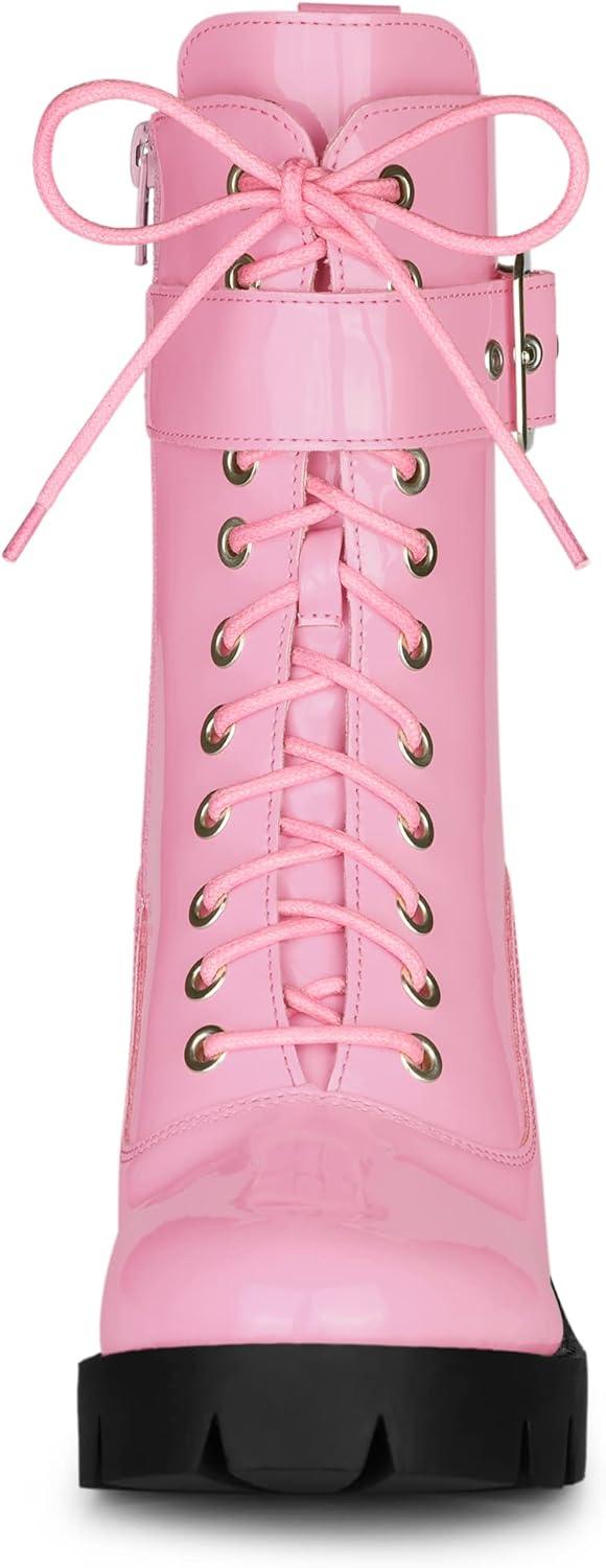 imageAllegra K Womens Zip Platform Chunky Heel Combat BootsPink