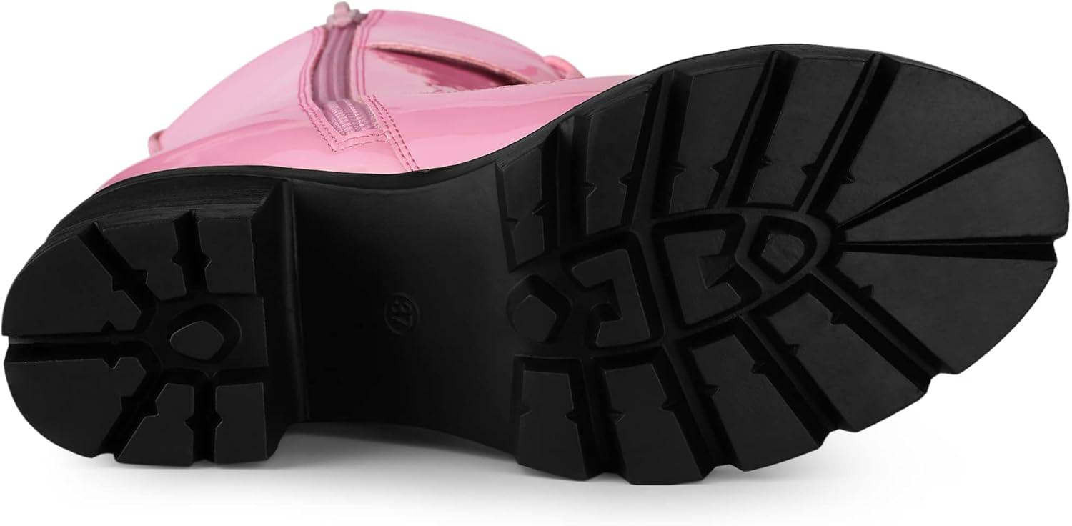 imageAllegra K Womens Zip Platform Chunky Heel Combat BootsPink