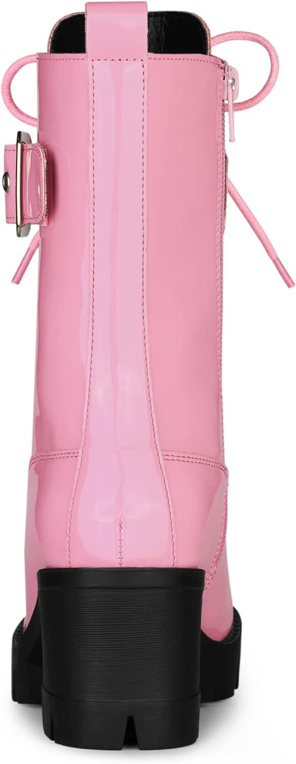 imageAllegra K Womens Zip Platform Chunky Heel Combat BootsPink