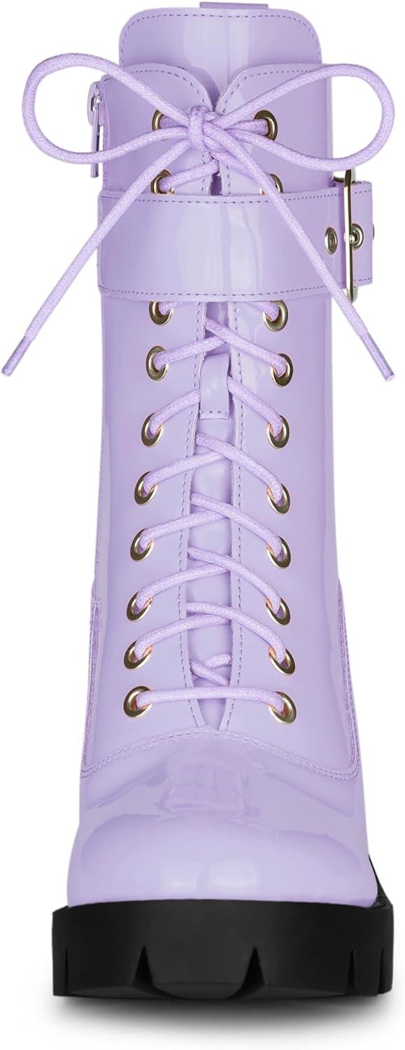 imageAllegra K Womens Zip Platform Chunky Heel Combat BootsPurple