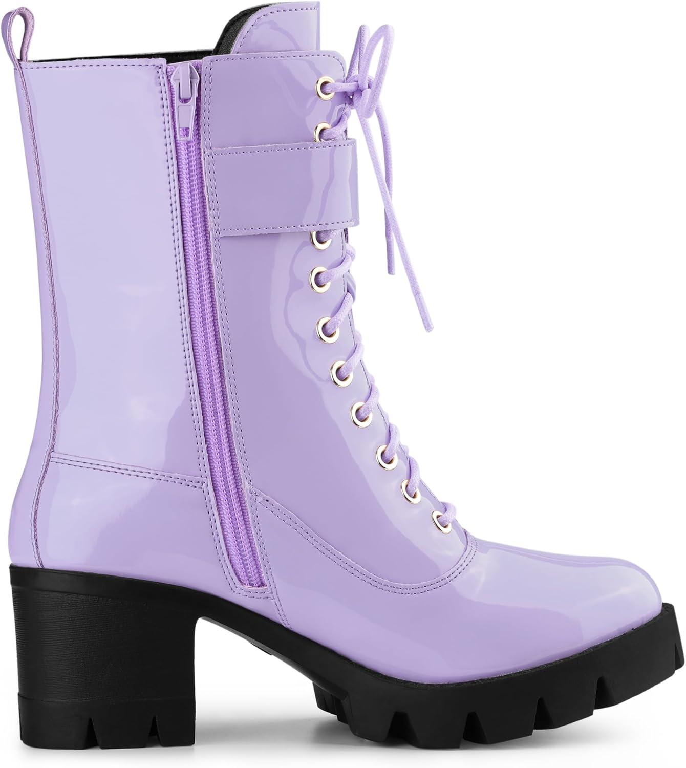 imageAllegra K Womens Zip Platform Chunky Heel Combat BootsPurple