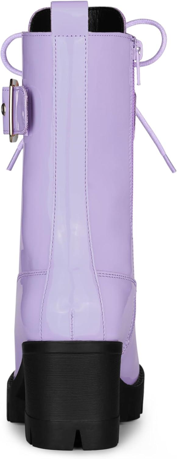 imageAllegra K Womens Zip Platform Chunky Heel Combat BootsPurple