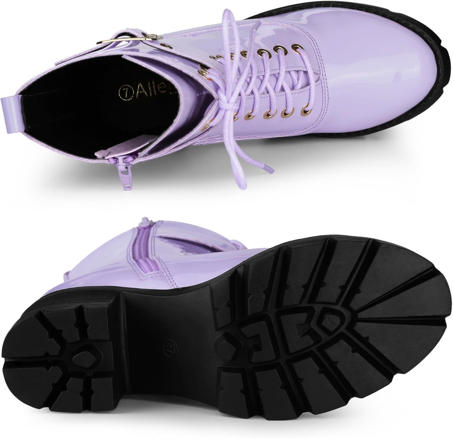 imageAllegra K Womens Zip Platform Chunky Heel Combat BootsPurple