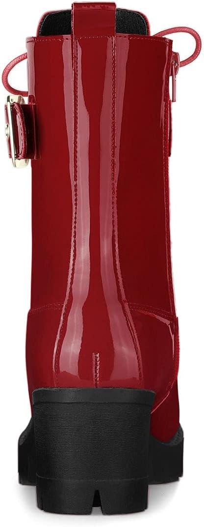 imageAllegra K Womens Zip Platform Chunky Heel Combat BootsRed