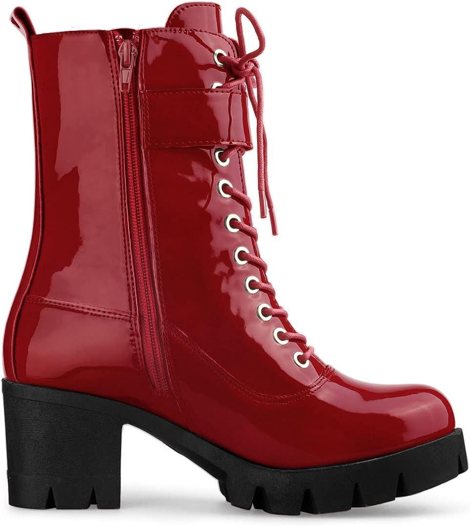 imageAllegra K Womens Zip Platform Chunky Heel Combat BootsRed