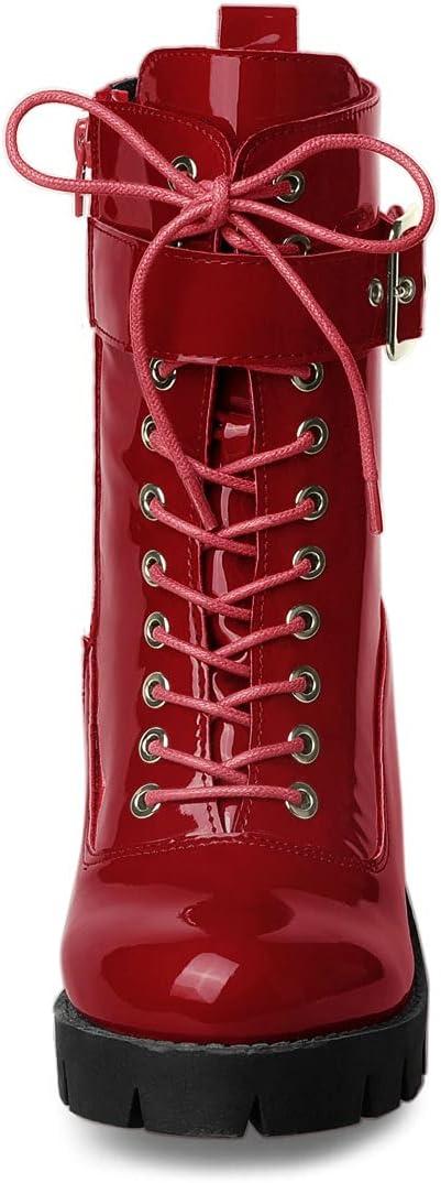 imageAllegra K Womens Zip Platform Chunky Heel Combat BootsRed