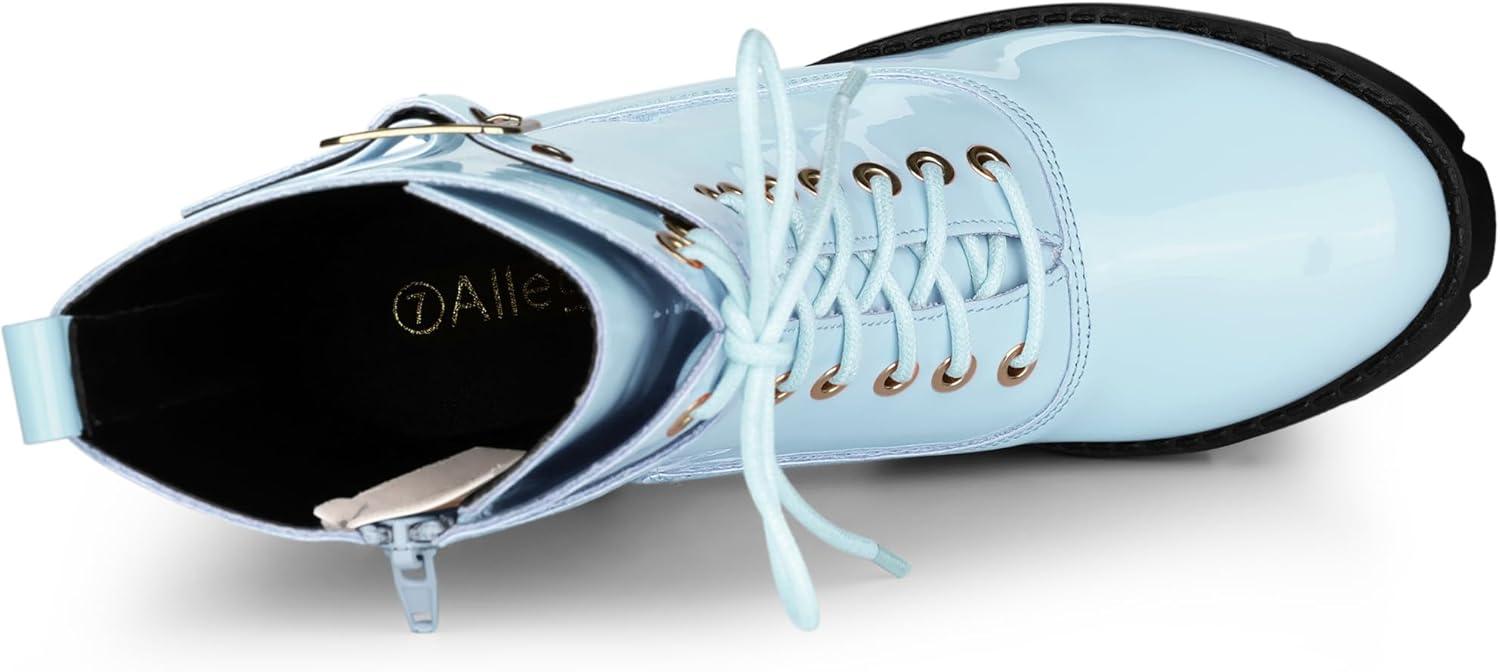 imageAllegra K Womens Zip Platform Chunky Heel Combat BootsSky Blue