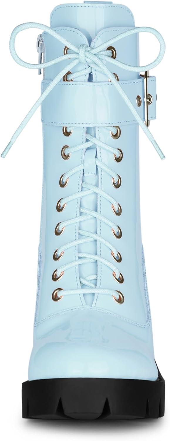 imageAllegra K Womens Zip Platform Chunky Heel Combat BootsSky Blue