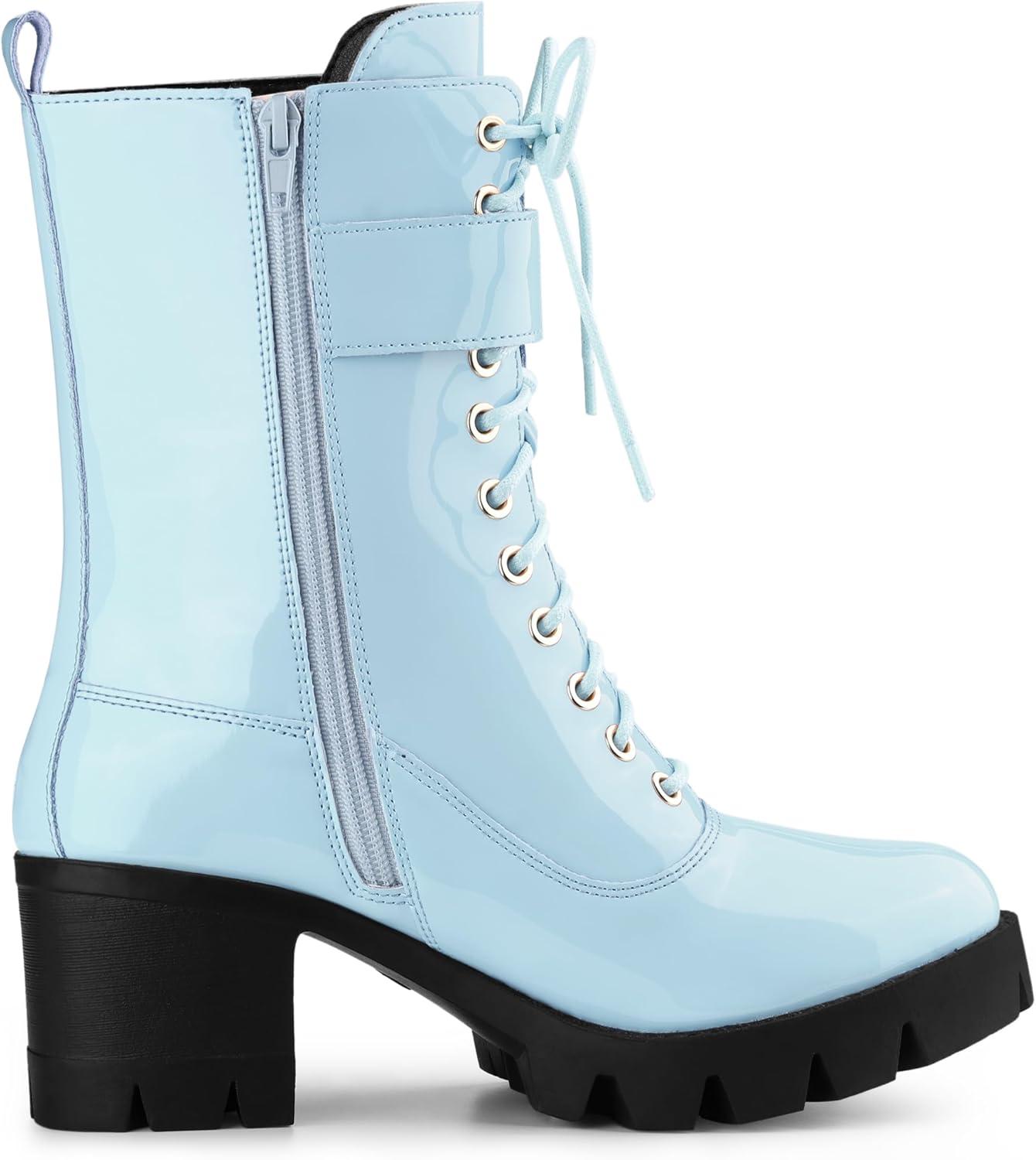 imageAllegra K Womens Zip Platform Chunky Heel Combat BootsSky Blue