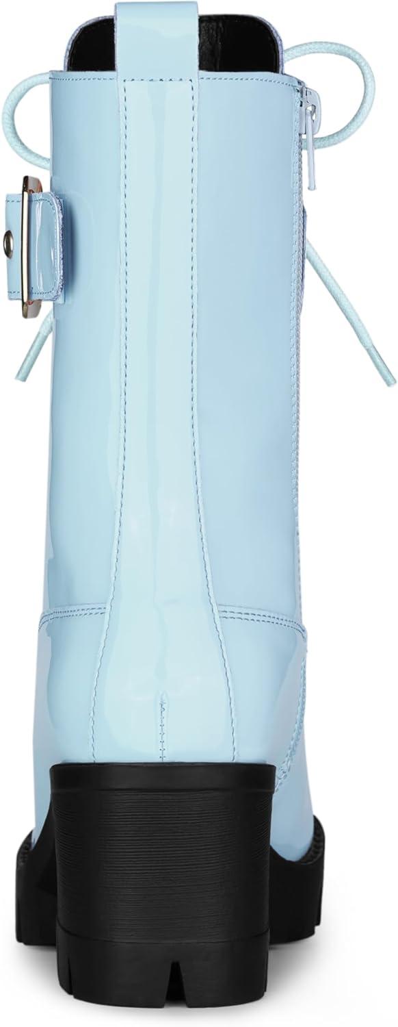 imageAllegra K Womens Zip Platform Chunky Heel Combat BootsSky Blue