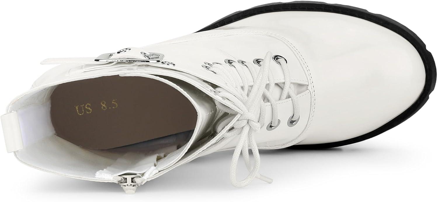 imageAllegra K Womens Zip Platform Chunky Heel Combat BootsWhite