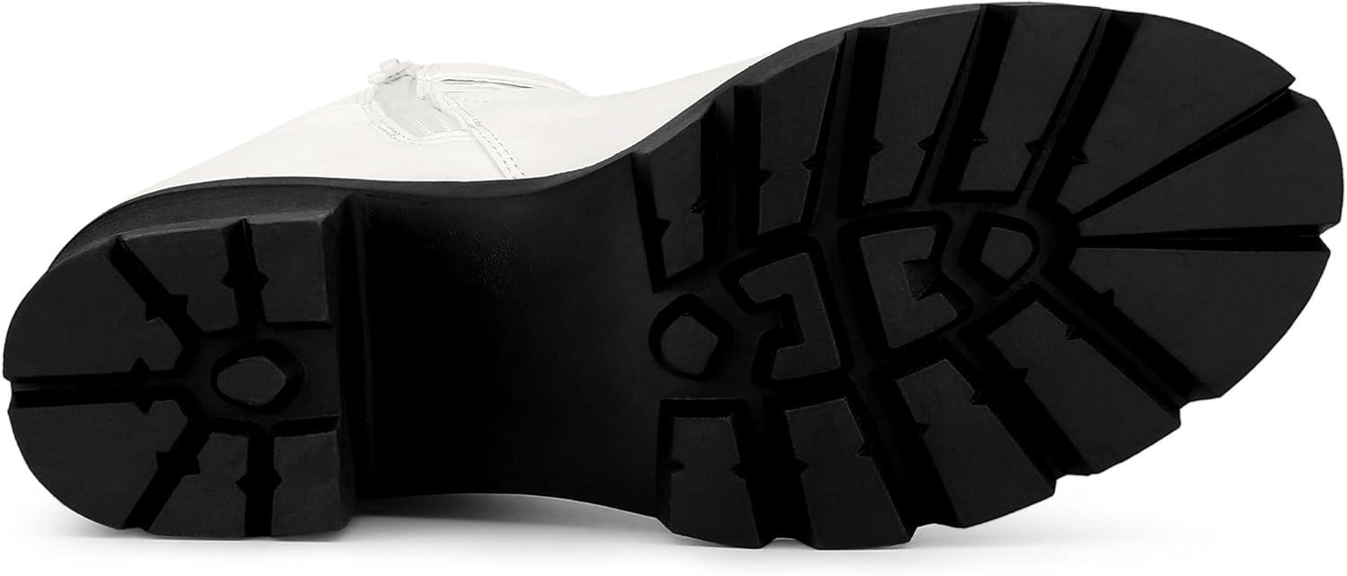 imageAllegra K Womens Zip Platform Chunky Heel Combat BootsWhite