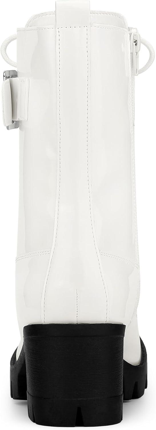 imageAllegra K Womens Zip Platform Chunky Heel Combat BootsWhite