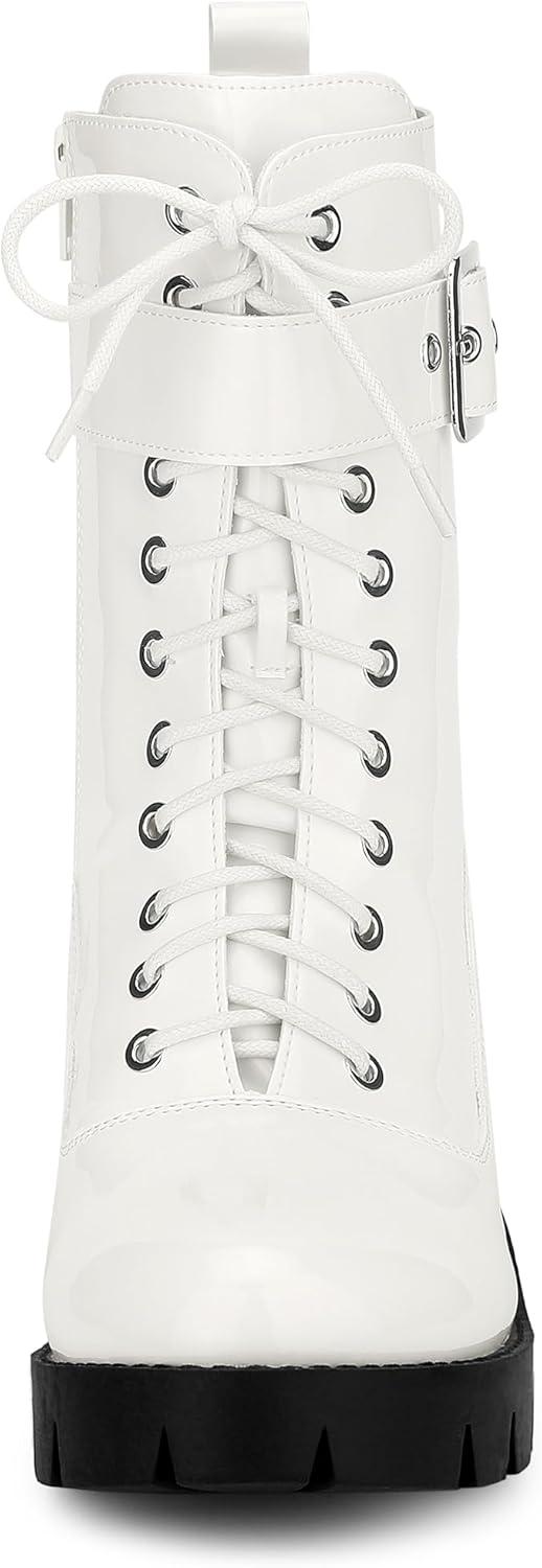 imageAllegra K Womens Zip Platform Chunky Heel Combat BootsWhite