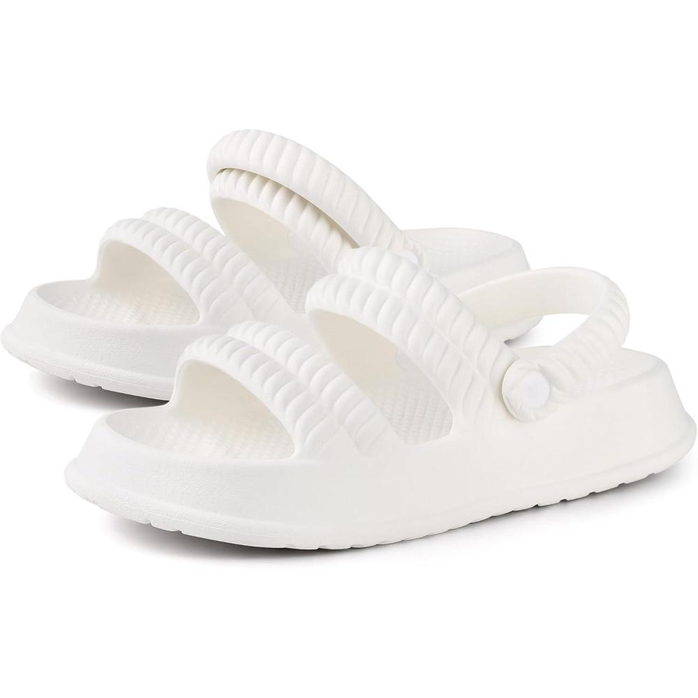 imageAllegra K Womens Cloud Slides Sandals Pillow TwoWay Wear Shower Slingback Flat SandalsWhite