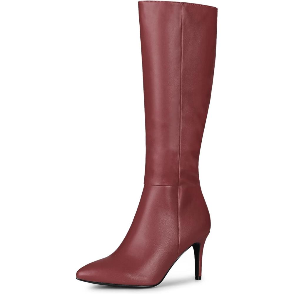 imageAllegra K Womens High Heels Pointed Toe Stiletto Heel Knee High BootsBurgundy