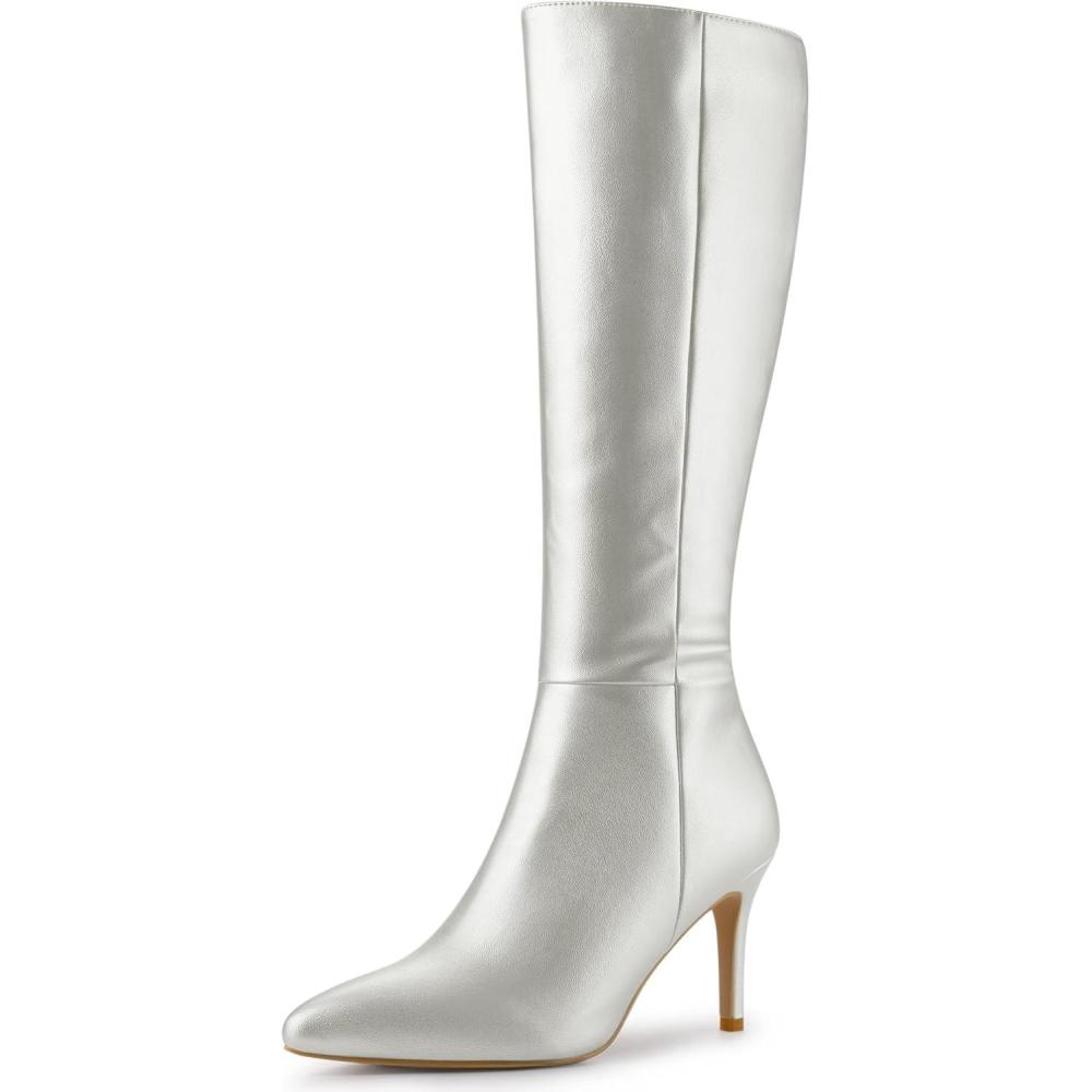 imageAllegra K Womens High Heels Pointed Toe Stiletto Heel Knee High BootsSilver