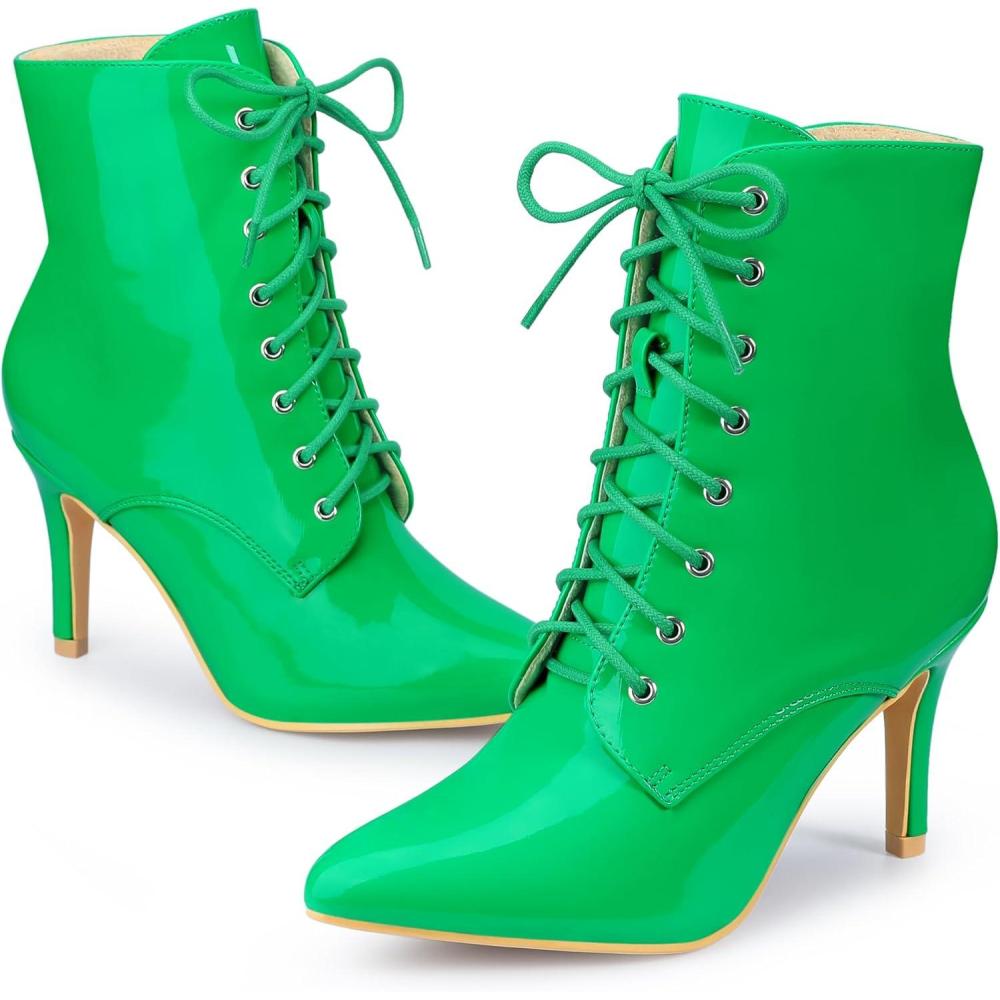 imageAllegra K Womens Lace Up Boots Pointed Toe Stiletto Heel Ankle BootsGrass Green