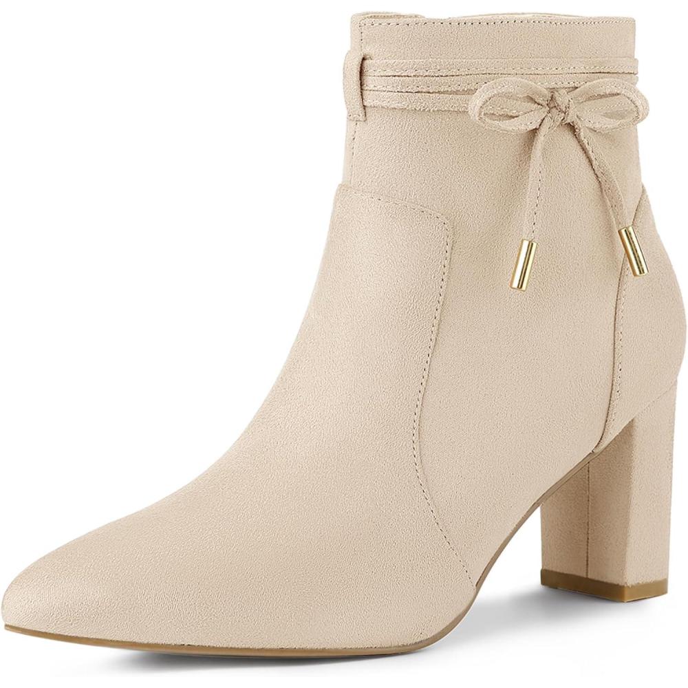 imageAllegra K Womens Pointed Toe Block Heel Zipper Ankle BootsBeige