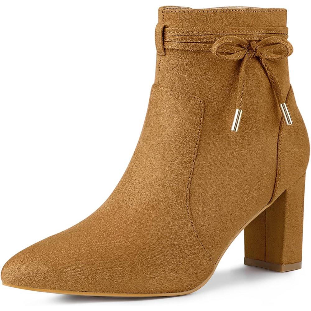 imageAllegra K Womens Pointed Toe Block Heel Zipper Ankle BootsBrown