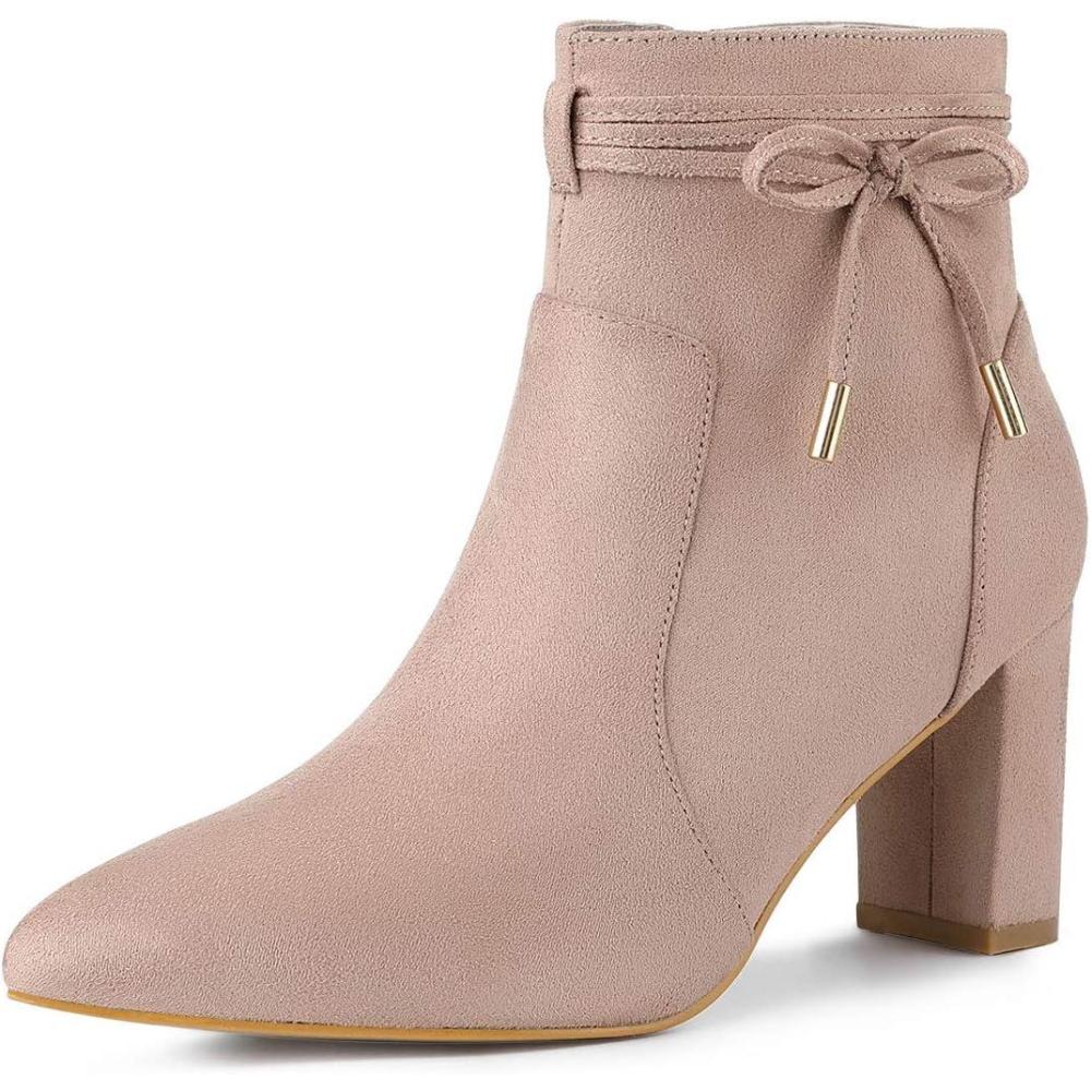 imageAllegra K Womens Pointed Toe Block Heel Zipper Ankle BootsDust Pink