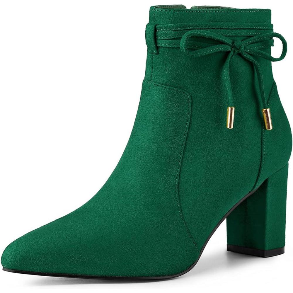 imageAllegra K Womens Pointed Toe Block Heel Zipper Ankle BootsEmerald Green
