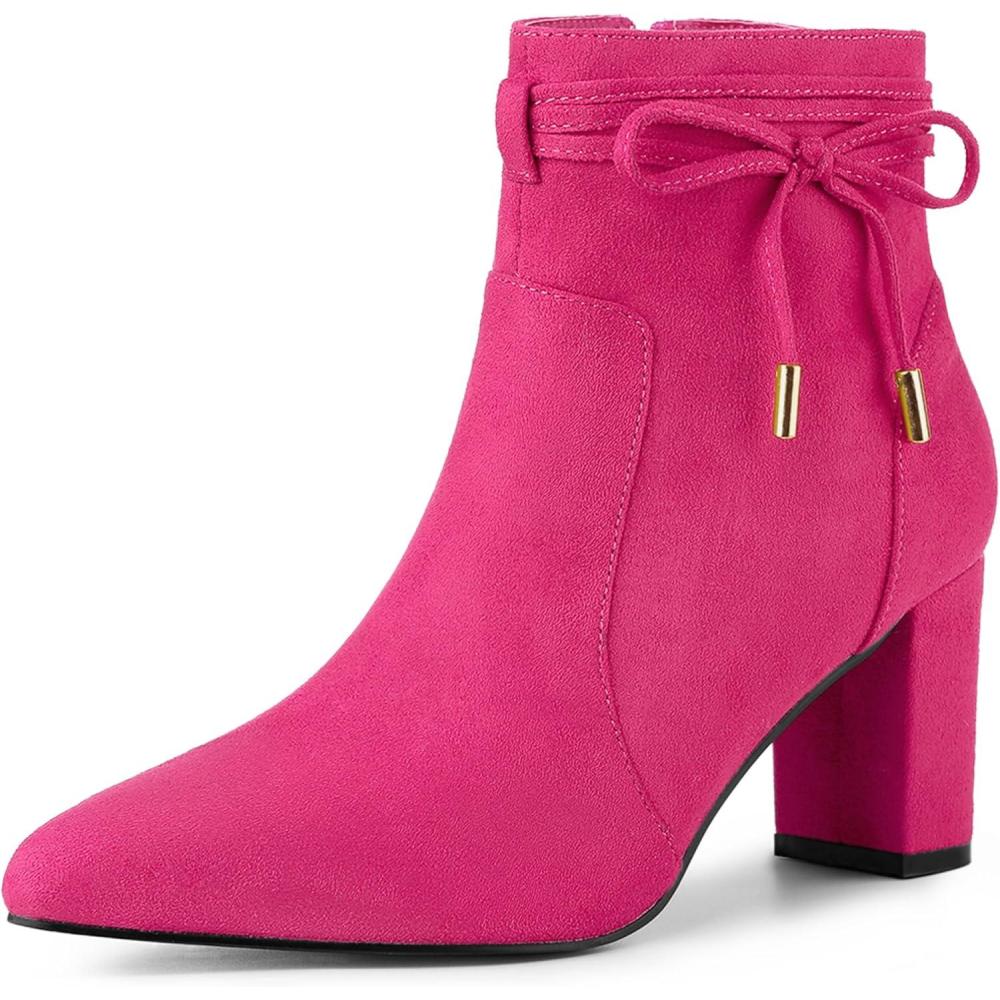 imageAllegra K Womens Pointed Toe Block Heel Zipper Ankle BootsHot Pink