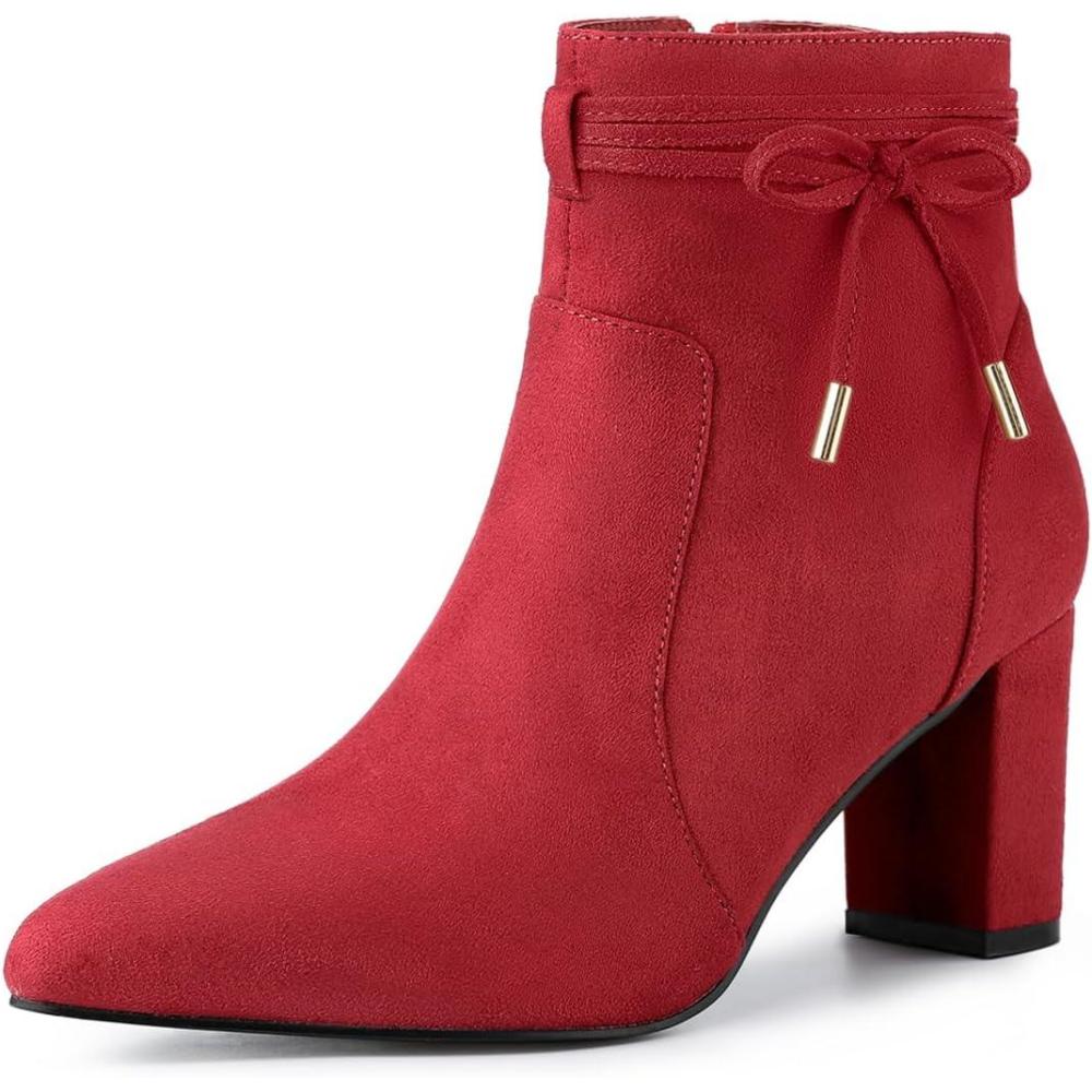 imageAllegra K Womens Pointed Toe Block Heel Zipper Ankle BootsRed