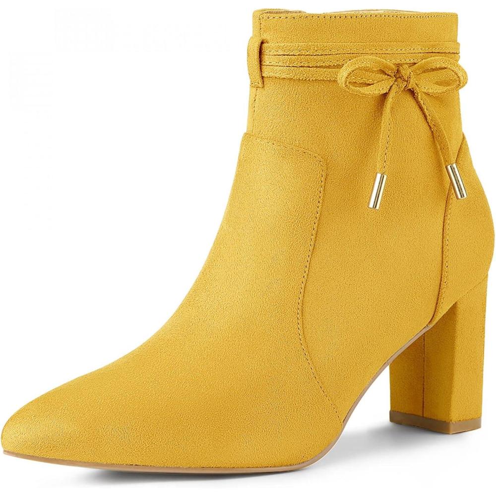 imageAllegra K Womens Pointed Toe Block Heel Zipper Ankle BootsYellow