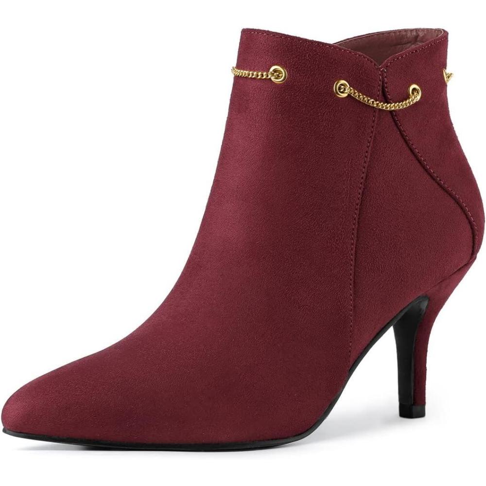 imageAllegra K Womens Pointed Toe Side Zip Stiletto Heel Ankle BootiesBurgundy