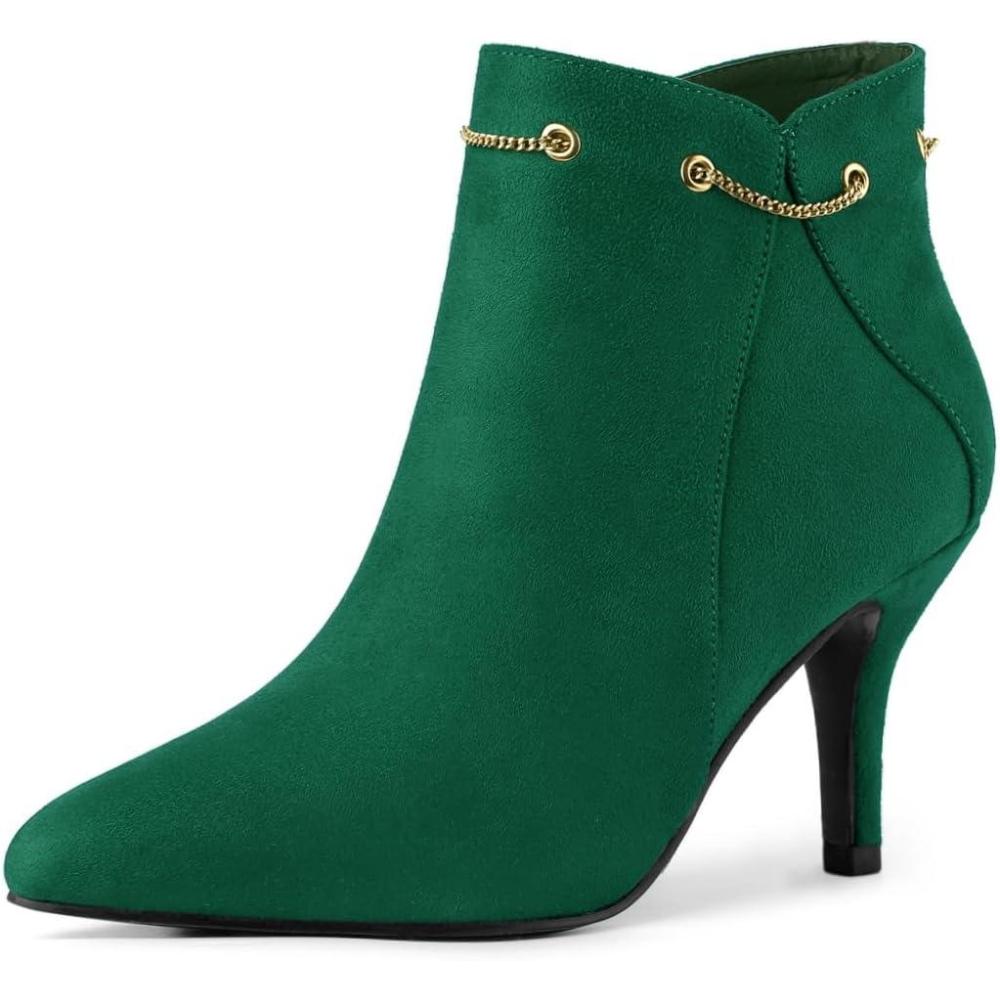 imageAllegra K Womens Pointed Toe Side Zip Stiletto Heel Ankle BootiesEmerald Green