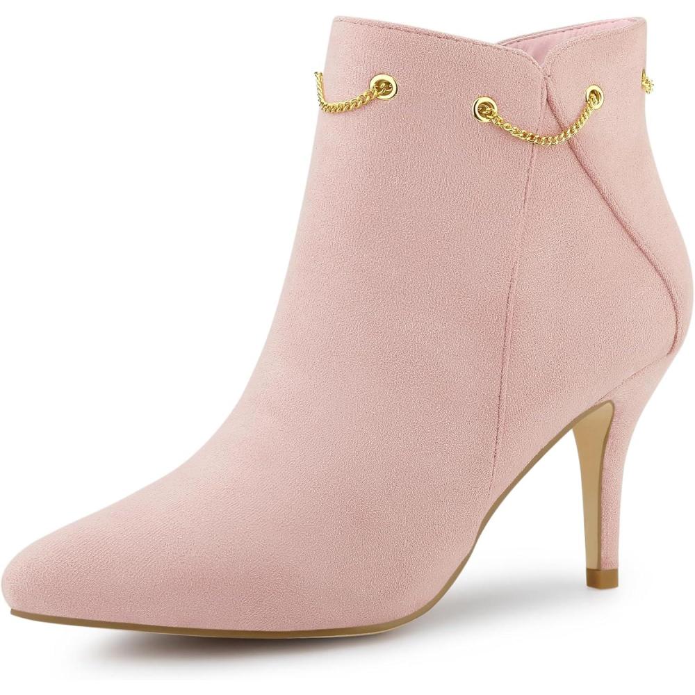imageAllegra K Womens Pointed Toe Side Zip Stiletto Heel Ankle BootiesPink