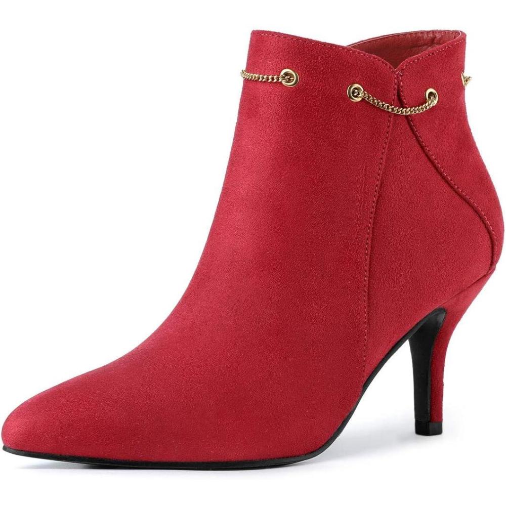 imageAllegra K Womens Pointed Toe Side Zip Stiletto Heel Ankle BootiesRed