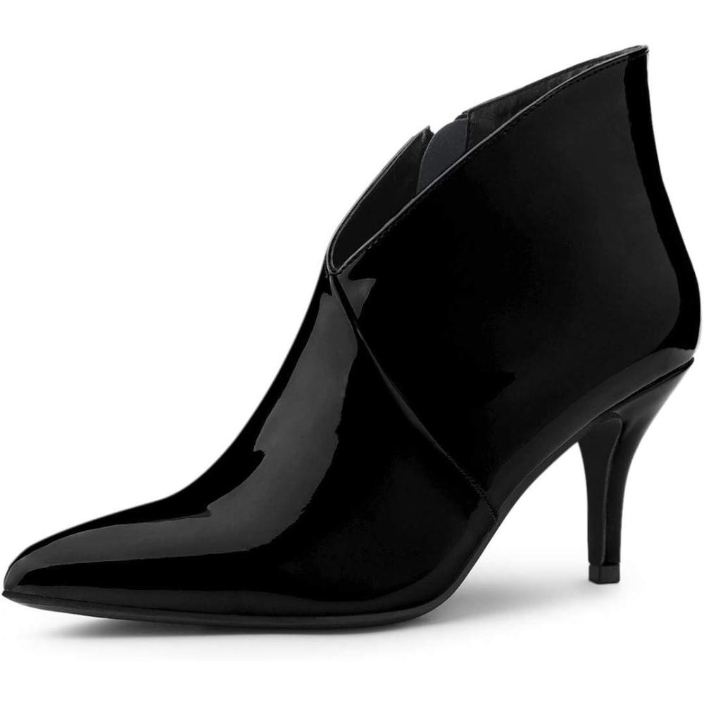 imageAllegra K Womens V Shape Pointed Toe Stiletto Heel Ankle BootsBlack