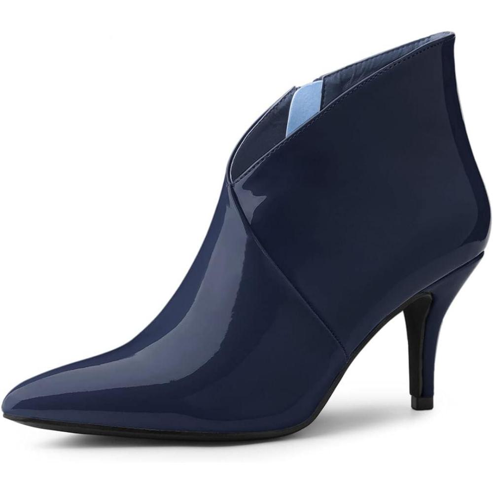 imageAllegra K Womens V Shape Pointed Toe Stiletto Heel Ankle BootsDark Blue