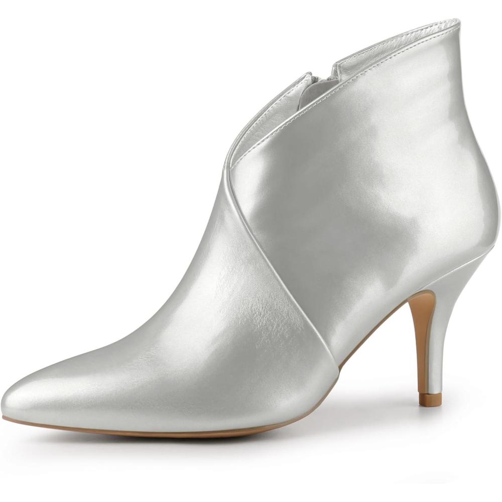 imageAllegra K Womens V Shape Pointed Toe Stiletto Heel Ankle BootsSilver