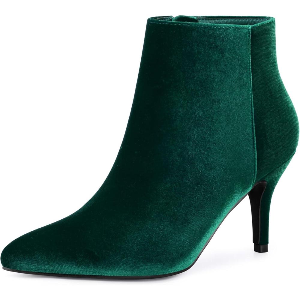 imageAllegra K Womens Velvet Pointy Toe Stiletto Heels Ankle BootsGreen
