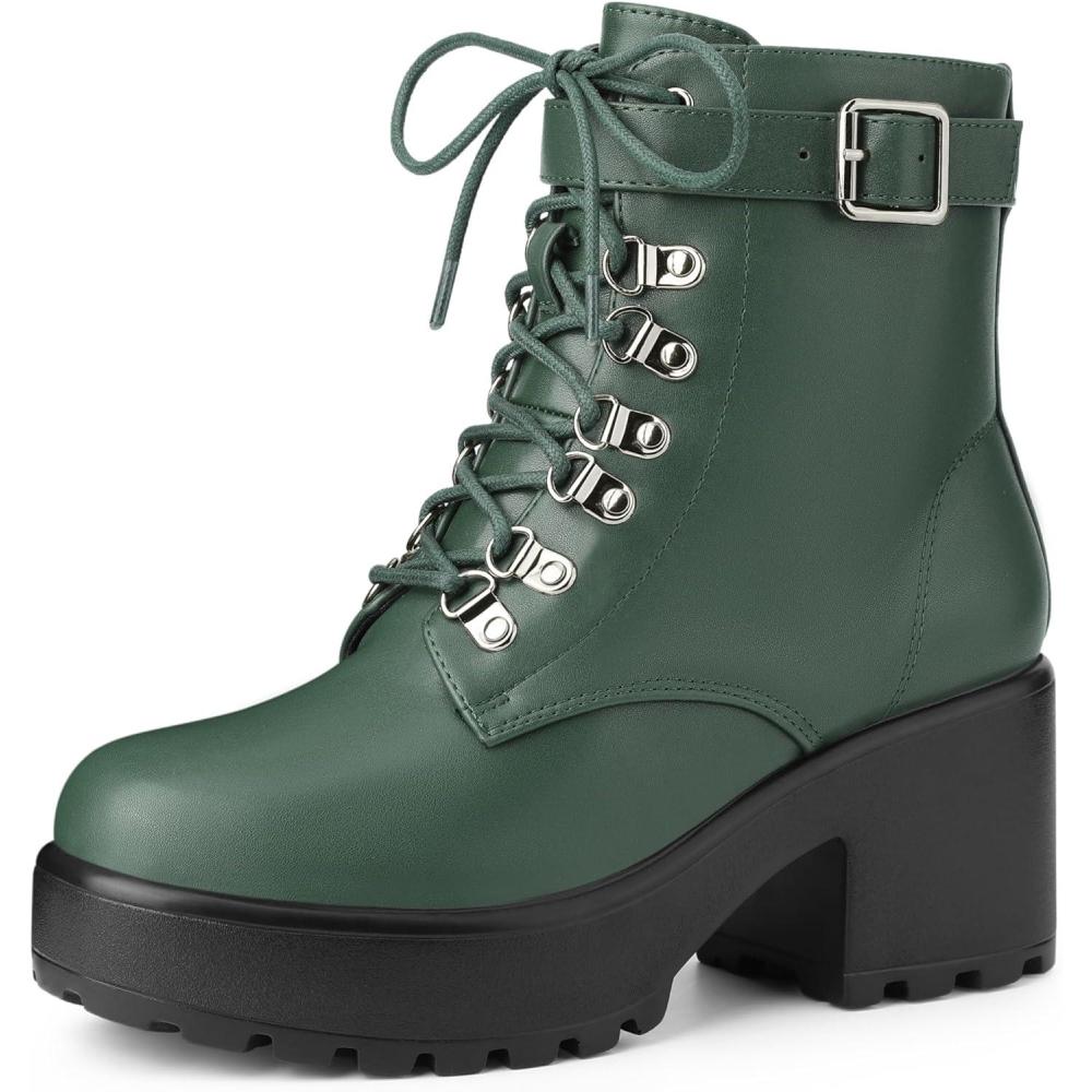 imageAllegra K Womens Zip Chunky Heel Platform Ankle Combat BootsDark Green