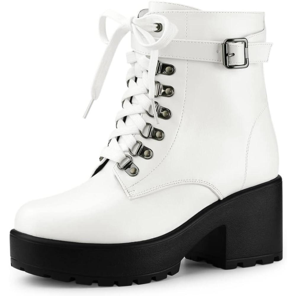 imageAllegra K Womens Zip Chunky Heel Platform Ankle Combat BootsWhite