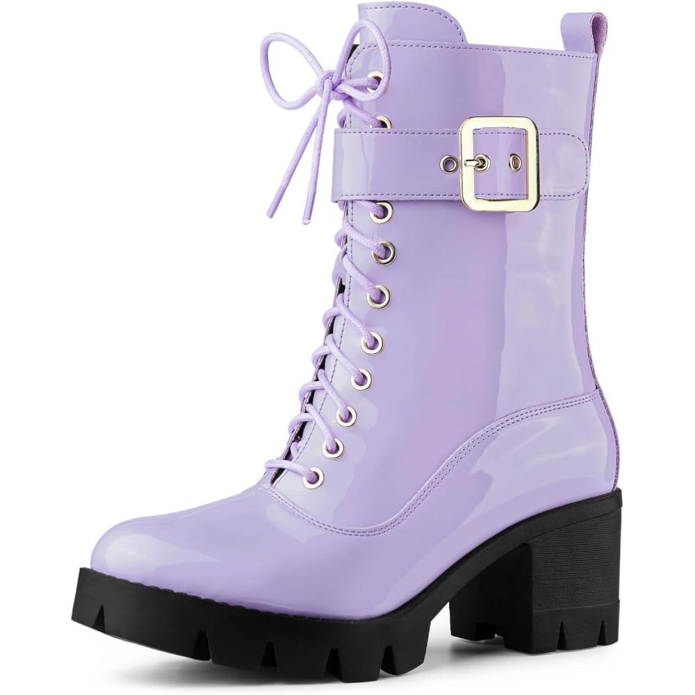 imageAllegra K Womens Zip Platform Chunky Heel Combat BootsPurple