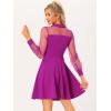 imageAllegra K Cocktail Party Dress for Womens Sheer Mesh Panel Long Sleeve Mini ALine DressesPurple