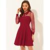 imageAllegra K Cocktail Party Dress for Womens Sheer Mesh Panel Long Sleeve Mini ALine DressesRed