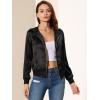 imageAllegra K Womens Casual Bomber Jacket Satin Zip Up Lightweight Hooded Windbreaker OuterwearBlack