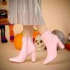 imageAllegra K Womens Chunky Heel Pointed Toe Zipper Ankle BootsPink