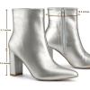 imageAllegra K Womens Chunky Heel Pointed Toe Zipper Ankle BootsSilver
