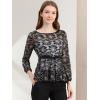 imageAllegra K Womens Elegant Tie Waist Long Sleeve Top Lace Peplum BlousesBlack