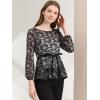 imageAllegra K Womens Elegant Tie Waist Long Sleeve Top Lace Peplum BlousesBlack