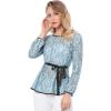 imageAllegra K Womens Elegant Tie Waist Long Sleeve Top Lace Peplum BlousesBlue